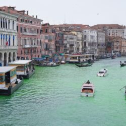Ecologistas tiñen de verde el Gran Canal de Venecia.
