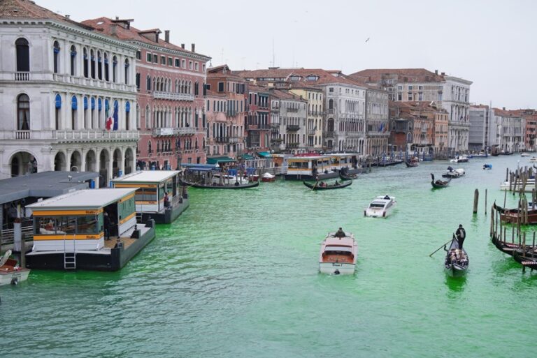Ecologistas tiñen de verde el Gran Canal de Venecia.