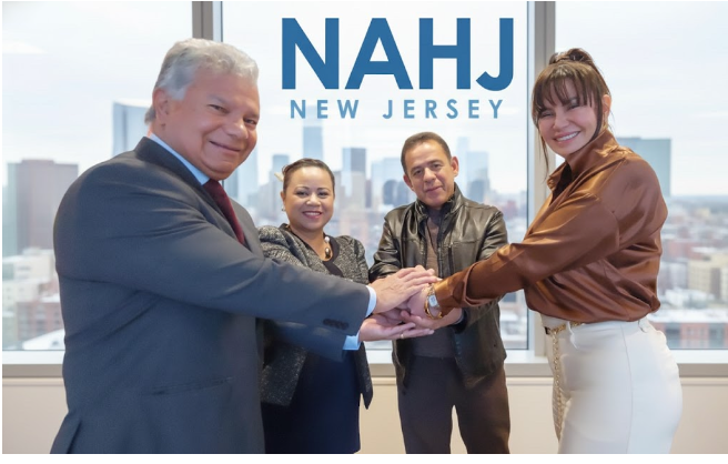 NAHJ Capítulo New Jersey – Junta Directiva 2025–2026 De derecha a izquierda: Presidenta: Sylvia Jáuregui, Vicepresidente: Fernando Escobar, Tesorera: Anita Oliva y Secretario: Manuel Avendaño