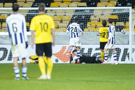 Luka Sucic marca el 5-0 de la Real Sociedad ante el Lillestrom en la Liga Europa. EFE/EPA/Jonas Been Henriksen