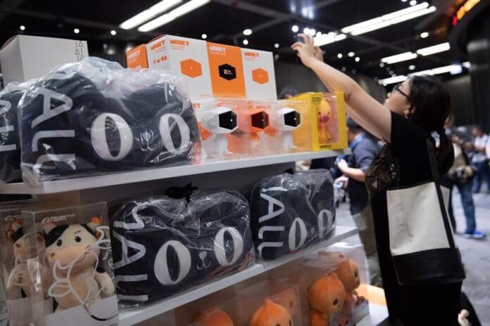 (FILE) Merchandise from Alibaba Group, which owns AliExpress, is displayed during the company's stock trading debut at the headquarters of the Hong Kong Exchanges and Clearing in Hong Kong, China, 26 November 2019. EFE-EPA/JEROME FAVRE