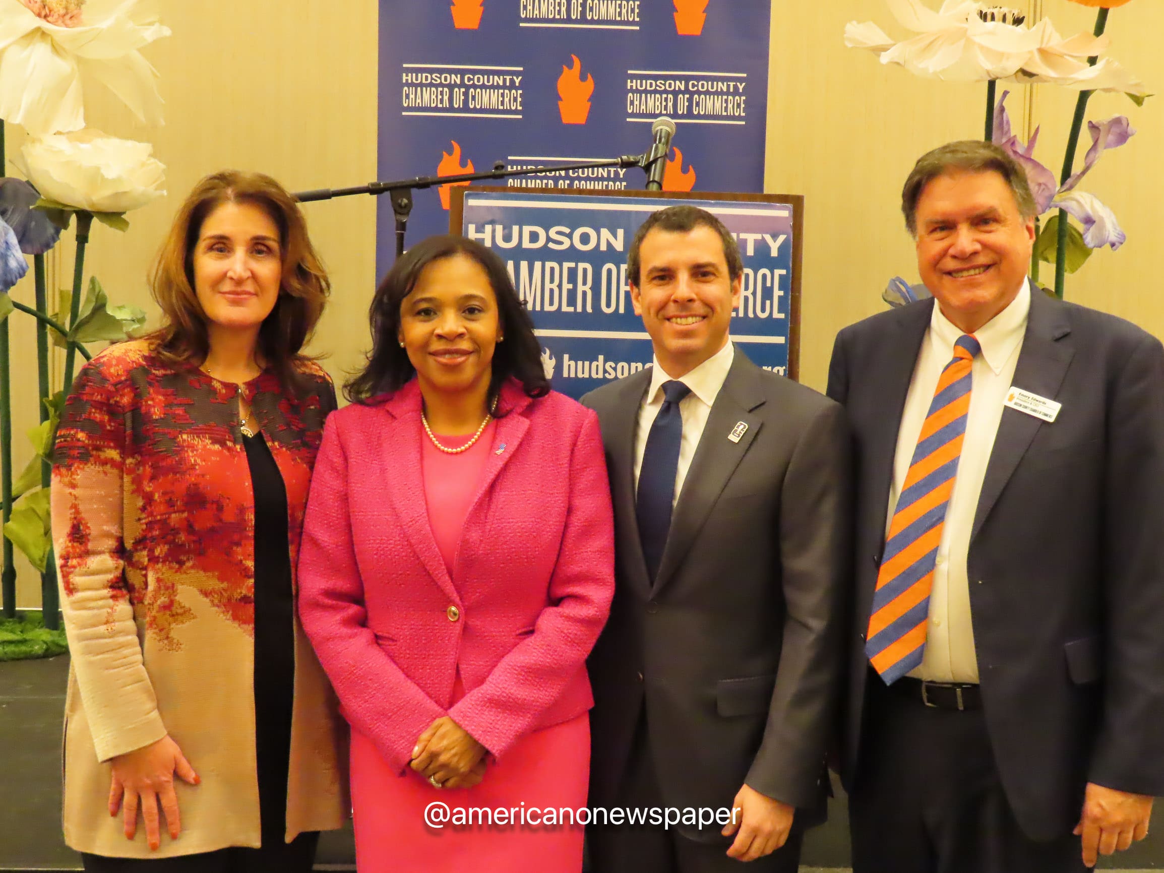 Catherine Tantillo, Hudson County Chamber of Commerce Chair; New Jersey Lieutenant Governor, Tahesha L. Way; Alex Lasry, FIFA's CEO and Emory Edwards, Hudson County Chamber of Commerce President.