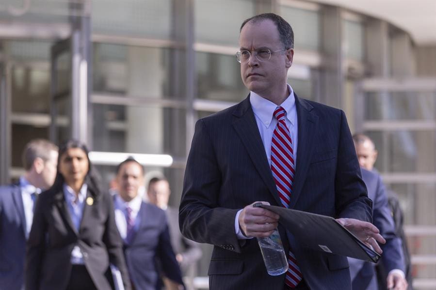 United States Attorney for the Eastern District of New York John J. Durham (front) approaches the podium to speak during a press conference outside a federal courthouse after the arraignments of Rafael Caro Quintero (RCQ) and Vicente Carrillo Fuentes (unseen) in New York, New York, US, Feb 28, 2025. EFE/EPA/SARAH YENESEL