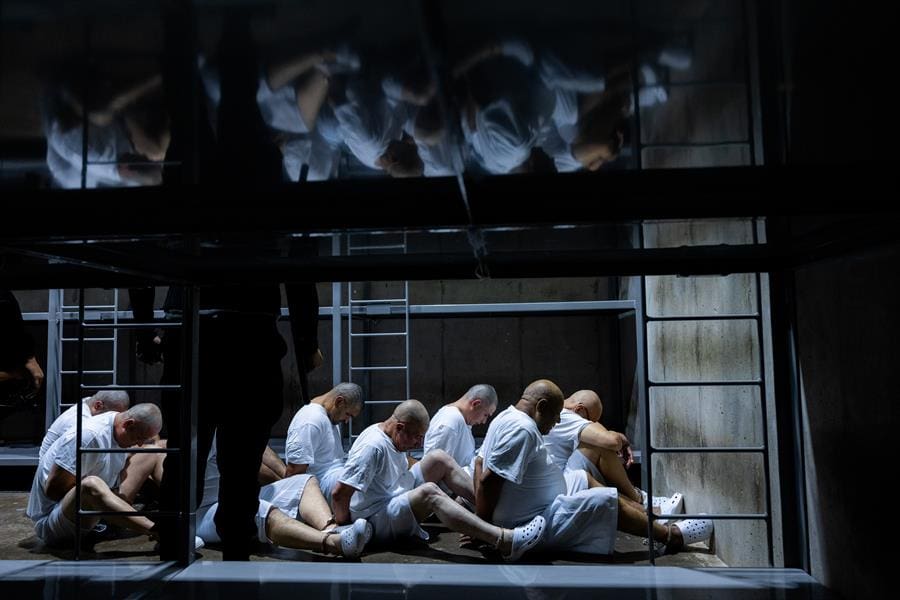 Photo provided by the government of El Salvador showing guards of the Terrorism Confinement Center (CECOT) transferring a group of detainees coming from the United States, on Monday in Tecoluca (El Salvador). Mar. 30, 2025. EFE/Government of El Salvador