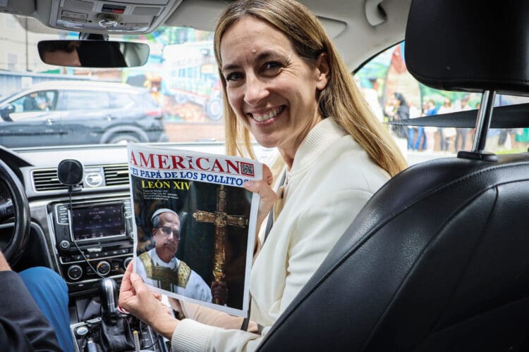 Congresswoman Mikie Sherrill holding a copy of the AMERICANO, while stumping for Governor of New Jersey. Make sure you vote on Tuesday June 10 or before.