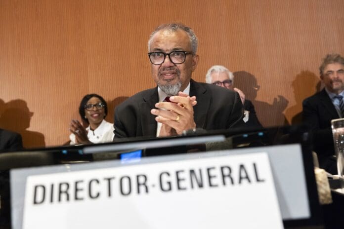 Tedros Adhanom Ghebreyesus, Director General of the World Health Organization (WHO), applauds during the 78th World Health Assembly (WHA78) at the European headquarters of the United Nations in Geneva, Switzerland, 20 May 2025. EFE/EPA/MAGALI GIRARDIN