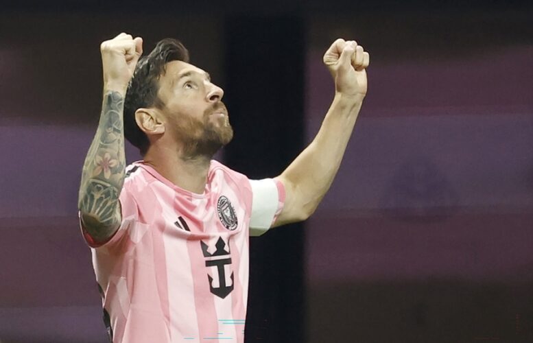 Lionel Messi of Inter Miami celebrates after scoring during the FIFA Club World Cup 2025 match between Inter Miami and Porto in Atlanta, Georgia, USA, 19 June 2025. EFE/EPA/ERIK S. LESSER