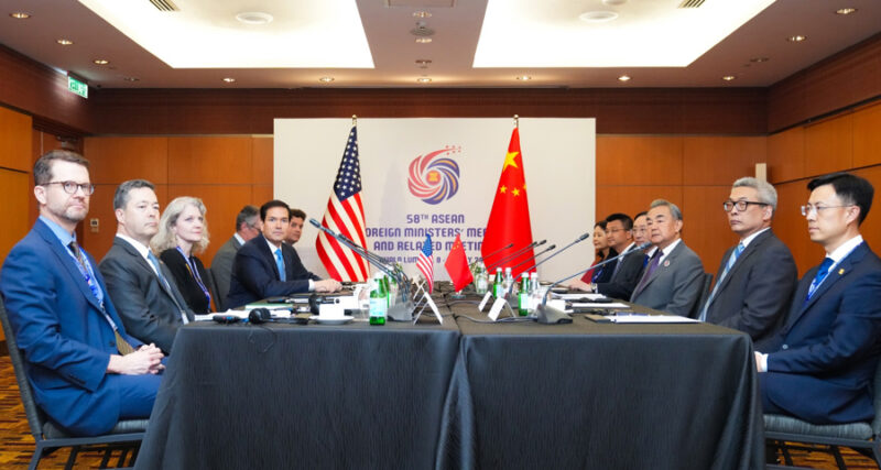 US Secretary of State Marco Rubio (4-L) and his Chinese counterpart, Wang Yi (3-R) meet in Kuala Lumpur, Malaysia, 11 July, 2025. EFE-EPA/US Department of State/Freddie Everett