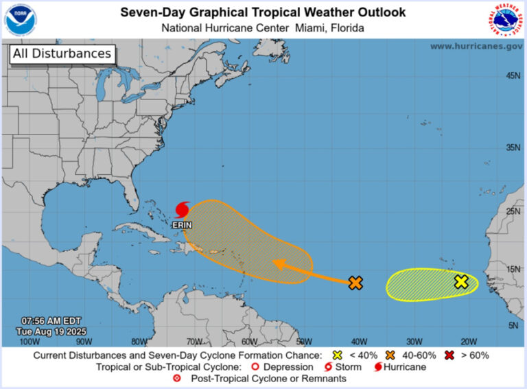Hurricane Erin grows, threatening storm surge and rain in the Bahamas and North Carolina.