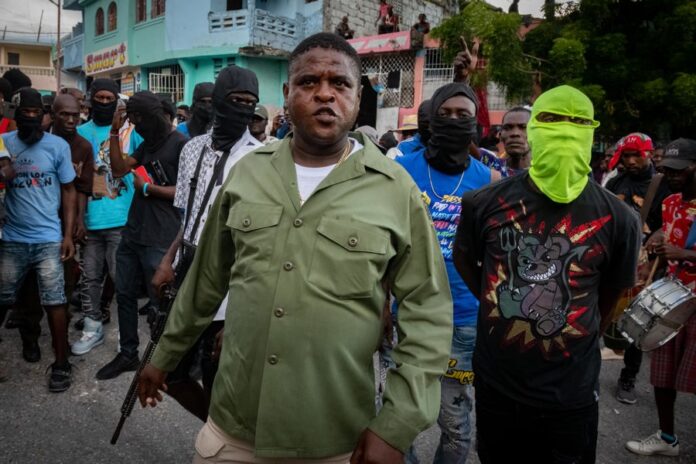 FILE) - File photo of Jimmy Cherisier, alias Barbecue, leader of the powerful Haitian armed gang G9, at a demonstration in Port-au-Prince (Haiti). Sep. 19, 2023. EFE/ Johnson Sabin