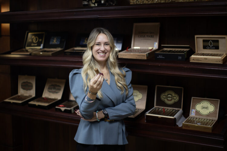 Raquel Quesada, a member of the fifth generation of the Quesada family, posing during an interview with EFE at the Quesada Cigars facilities in Santiago (Dominican Republic). Aug. 1, 2025. EFE/ Orlando Barría