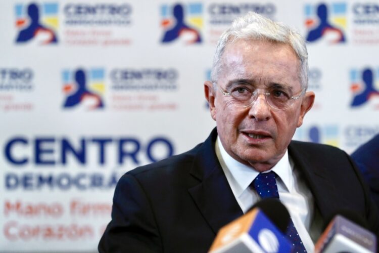 (FILE) Former Colombian President Alvaro Uribe Velez speaking during a press conference in Bogota (Colombia) Nov 26, 2023. EFE/ Carlos Ortega