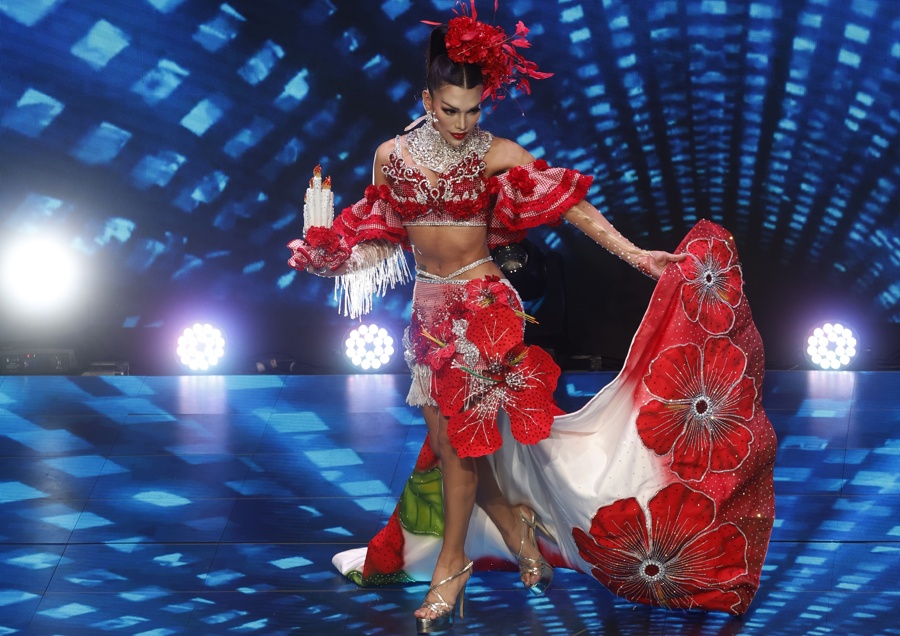 Valeria Palacio, the representative of Colombia in the Miss International Queen beauty pageant, the largest for transgender women, during a gala on Monday in the Thai city of Pattaya. EFE/EPA/NARONG SANGNAK