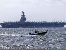 (FILE) Photograph of the US nuclear aircraft carrier USS Gerald R. Ford. Oct. 3, 2025. EFE/ Cati Cladera