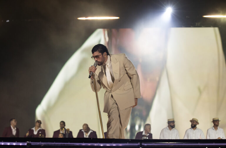 Puerto Rican singer Bad Bunny performs during a concert as part of his world tour DeBI Tirar Mas Fotos World Tour at the Felix Sanchez Olympic Stadium in Santo Domingo, Dominican Republic, 21 November 2025. EFE/ Orlando Barria