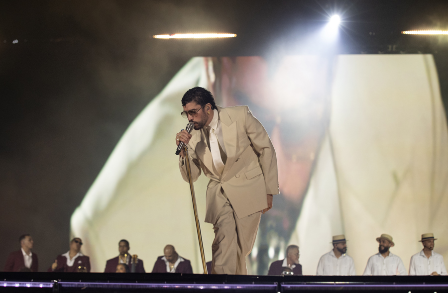 Puerto Rican singer Bad Bunny performs during a concert as part of his world tour DeBI Tirar Mas Fotos World Tour at the Felix Sanchez Olympic Stadium in Santo Domingo, Dominican Republic, 21 November 2025. EFE/ Orlando Barria