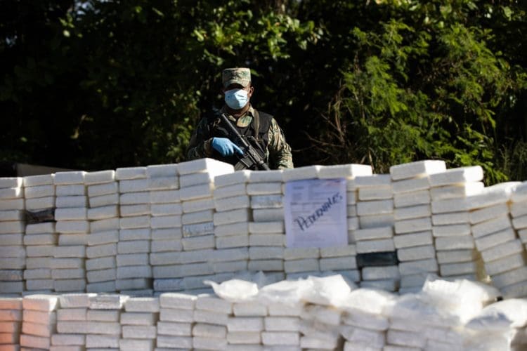 A member of the National Institute of Forensic Sciences (Inacif) guards confiscated cocaine in Santo Domingo, Dominican Republic. Nov. 27, 2025. EFE/ Orlando Barria