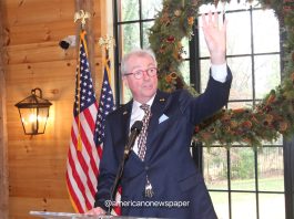 New Jersey's Governor, Phil Murphy welcomes press members to a holiday gathering at Drumthwacket's barn!