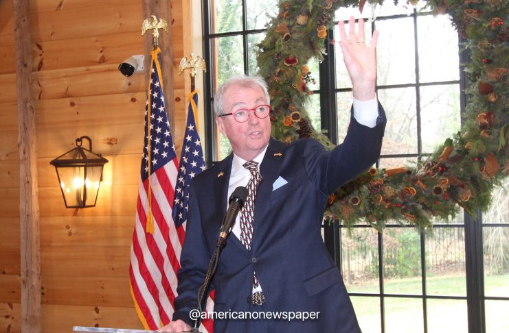 New Jersey's Governor, Phil Murphy welcomes press members to a holiday gathering at Drumthwacket's barn!