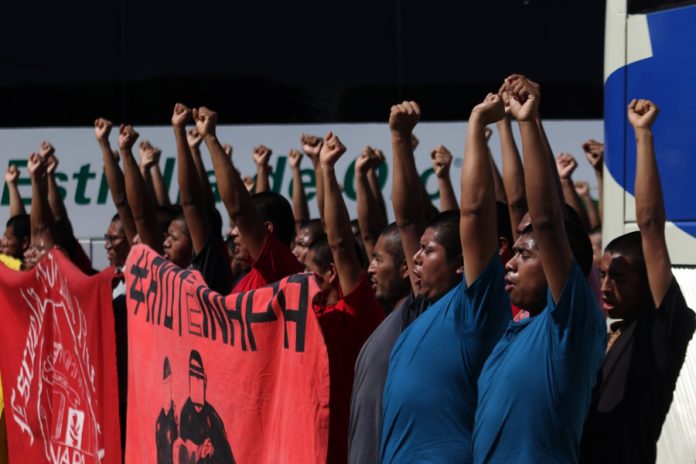 Classmates of the 43 missing students from Ayotzinapa participate in a demonstration this Saturday in Chilpancingo (Mexico). Dec. 27, 2025. EFE/ José Luis De La Cruz