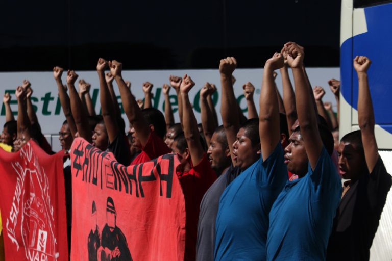 Classmates of the 43 missing students from Ayotzinapa participate in a demonstration this Saturday in Chilpancingo (Mexico). Dec. 27, 2025. EFE/ José Luis De La Cruz