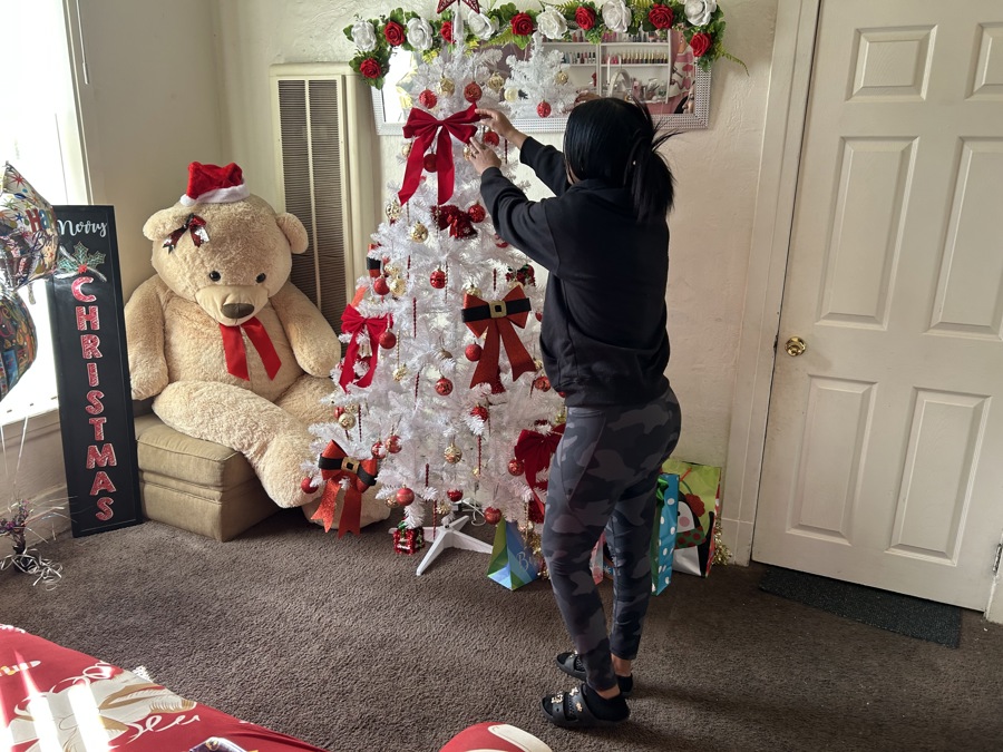 Mexican immigrant María Ramos decorates the Christmas tree in Tucson, Arizona (USA). Dec. 17, 2025. EFE/María León
