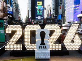 (FILE) Illuminated numbers in Times Square promote branding and logo for New York and New Jersey hosting games during the 2026 FIFA World Cup tournament; New York, USA. EFE/EPA/JUSTIN LANE