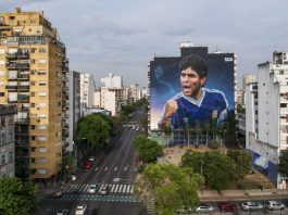 (FILE) - View of the mural in honor of Diego Armando Maradona by Martín Ron, Oct. 10, 2022. EFE/Juan Ignacio Roncoroni