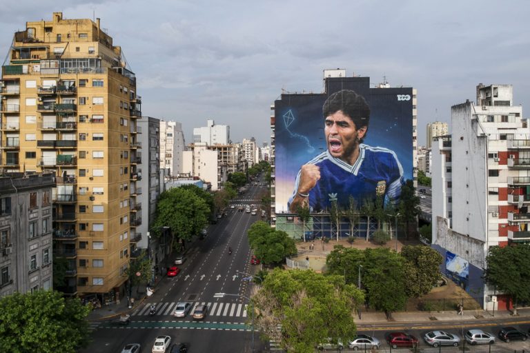 (FILE) - View of the mural in honor of Diego Armando Maradona by Martín Ron, Oct. 10, 2022. EFE/Juan Ignacio Roncoroni