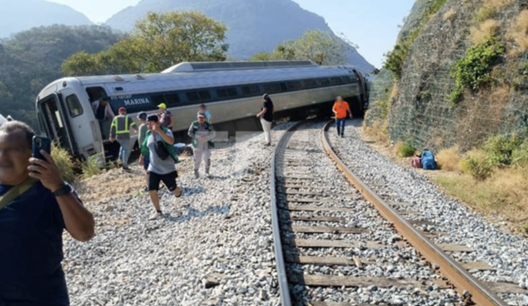 This photograph, provided Sunday by the Mexican Navy Secretariat (Semar), shows the derailment of the Trans-Isthmus train in the municipality of Asunción Ixtaltepec, Oaxaca, Mexico. At least 13 people died and 98 were injured, 36 of whom were hospitalized and five in serious condition, due to the derailment of the Trans-Isthmus train, part of the Interoceanic Corridor of the Isthmus of Tehuantepec (CIIT), in southern Mexico, which connects the Atlantic and Pacific oceans, the Photo provided by the Mexican Navy Secretariat (Semar), shows the derailment of the Trans-Isthmus train in the municipality of Asunción Ixtaltepec, Oaxaca, Mexico. At least 13 people died and 98 were injured, 36 of whom were hospitalized and five in serious condition. EFE/Mexican Navy Secretariat