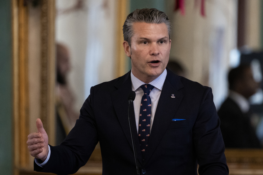 U.S. Secretary of War Pete Hegseth speaks at the National Palace in Santo Domingo, Dominican Republic on Nov. 27, 2025. EFE/Orlando Barría