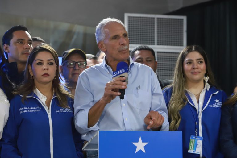 Presidential candidate of Honduras for the National Party, Nasry Asfura, speaks after the electoral day in Tegucigalpa, Honduras, 30 November 20225. EFE/ STR