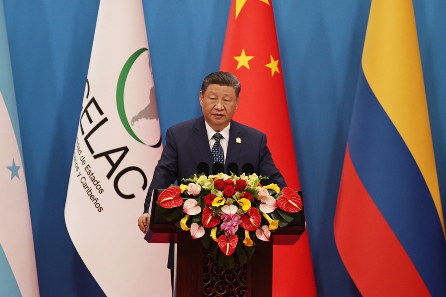 (FILE) Chinese President Xi Jinping speaks during the opening ceremony of the Fourth Ministerial meeting of the Forum of China and the Community of Latin American and Caribbean (CELAC) countries, in Beijing, China, 13 May 2025. EFE/EPA/ANDRES MARTINEZ CASARES