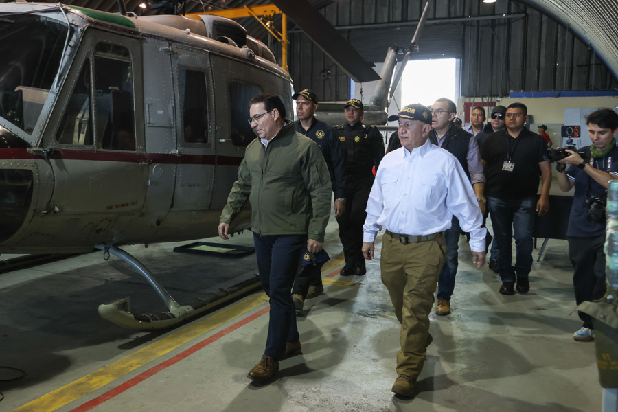The Minister of the Interior, Marco Antonio Villeda (L), walks alongside the Deputy Minister of Security, Estuardo Solorzano (R) in Guatemala City, Guatemala 17 January 2026. EFE/ Mariano Macz