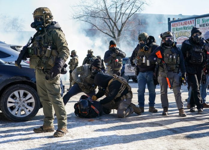 FILE) Federal officers detain a protester following a fatal shooting in Minneapolis, Minnesota, USA, 24 January 2026. EFE/EPA/CRAIG LASSIG