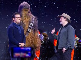 Walt Disney Company Brand Director Asad Ayaz (L) and Lucasfilm Chief Creative Officer Dave Filoni participate in the presentation of the 2026 Consumer Electronics Show (CES) in Las Vegas, USA, 05 January 2026. EFE/ Luis Chacon