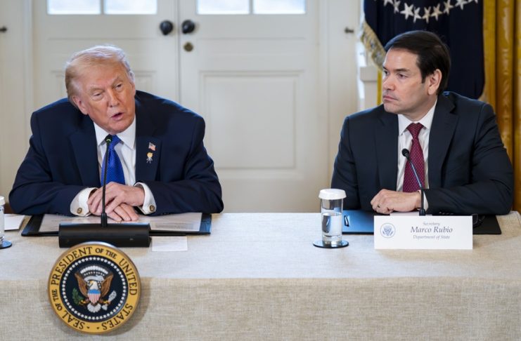 US President Donald Trump speaks next to Secretary of State Marco Rubio (R) during a meeting with oil and gas executives in the East Room of the White House in Washington, DC, US, Jan 09, 2026. EFE/EPA/BONNIE CASH / POOL