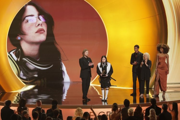 US singer-songwriters FINNEAS (L) and Billie Eilish accept the Song Of The Year award for 'WILDFLOWER' onstage during the 68th annual Grammy Awards ceremony at Crypto.com Arena in Los Angeles, California, USA, 01 February 2026. EFE/EPA/CHRIS TORRES