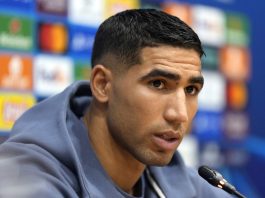 (FILE) PSG soccer player Achraf Hakimi during a press conference. EFE/Alejandro García