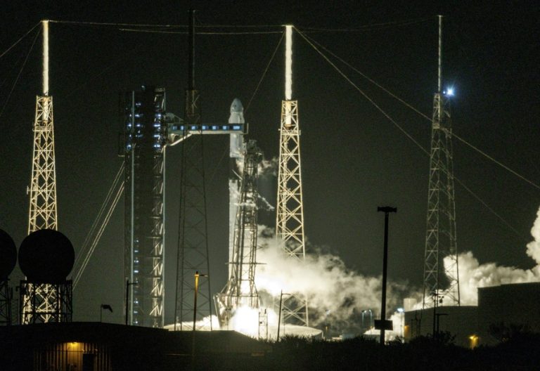 The SpaceX Dragon spacecraft on a Falcon 9 Block 5 rocket, carrying the NASA Crew 12 mission, lifts off from the Space Launch Complex 40, Cape Canaveral Space Force Station in Florida, US, 13 February 2026. EFE/EPA/CRISTOBAL HERRERA-ULASHKEVICH