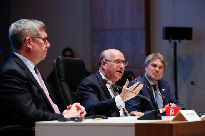 Luque (Paraguay), 14/03/2026.- Inter-American Development Bank president Ilan Goldfajn speaks during a press conference in Luque, Paraguay, 14 March 2026. The IDB concludes its annual meetings with a commitment to increasing the scale and impact of its operations and contributions from the private sector. EFE/EPA/Juan Pablo Pino