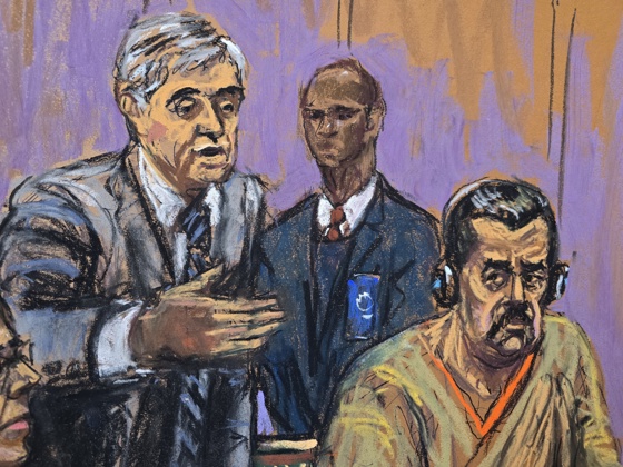 Photograph of a drawing by artist Jane Rosenberg depicting Venezuelas ousted president, Nicolas Maduro (R), alongside his attorney Barry Pollack (L), during his appearance before a federal court in New York, USA, 26 March 2026. EFE/ Jane Rosenberg