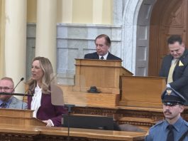 NJ Governor Mikie Sherrill, Assembly Speaker Craig Coughlin and Senate President Nick Scutari. Photo by Oscar Quintana
