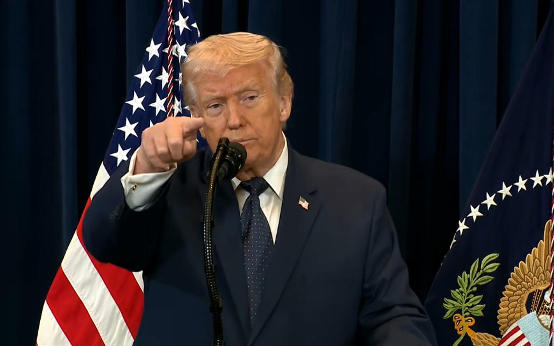 Video capture of a White House broadcast of US President Donald Trump during a press conference on March 9, 2026 in Miami, USA. EFE/The White House