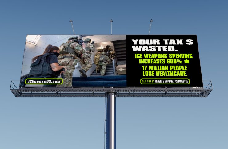 Photograph provided by the Mijente Support Committee showing one of more than 200 billboards against Immigration and Customs Enforcement (ICE) visible on Mar. 03, 2026 in various cities across the United States. EFE/Mijente