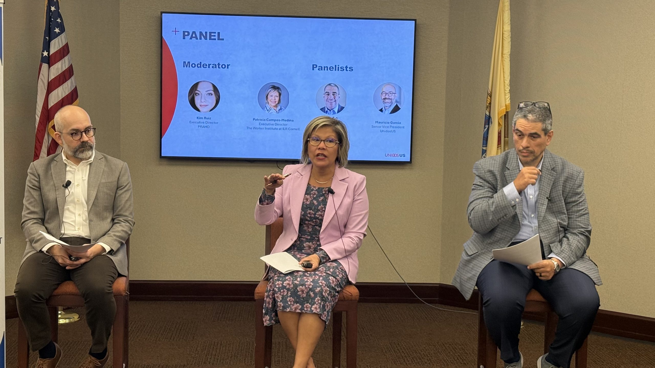Panelists: (L-R) Mauricio Garcia, Senior VicePresident UnidosUS; Dr. Patricia Campos-Medina and Jorge Cruz, Executive Director LISC New Jersey.