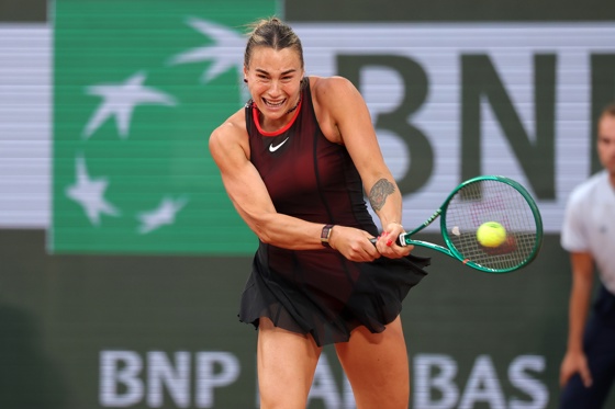 Aryna Sabalenka of Belarus in action during her Women's round of 8 match against Naomi Osaka of Japan at the French Open Grand Slam tennis tournament at Roland Garros in Paris, France, 01 June 2026. EFE/EPA/TERESA SUAREZ