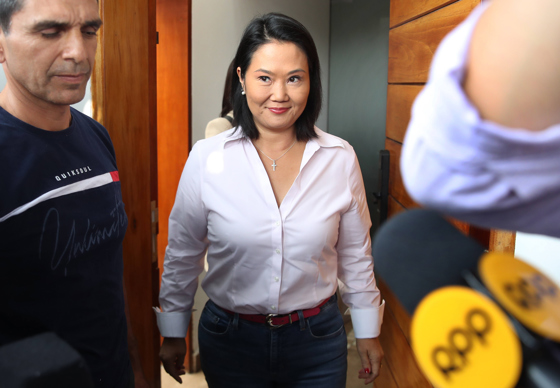 Right-wing presidential candidate Keiko Fujimori arrives at a press conference in Lima, Peru 11 June 2026. Fujimori stated that they will wait for the final vote count from the National Office of Electoral Processes (ONPE) before making a statement. EFE/Paolo Aguilar/FILE