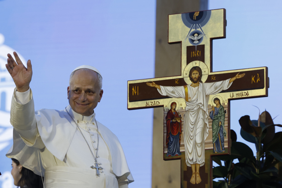 Pope Leo XIV presides over a prayer vigil with young people in Madrid's Plaza de Lima this Saturday, the first of the six days of his official visit to Spain Jun 06, 2026. EFE/ J.J. Guillen POOL