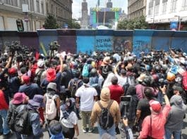 Members of the National Coordination of Education Workers (CNTE) attempted to tear down a fence during a protest in Mexico City, Mexico, in an effort to have their labor demands addressed. Jun. 02, 2026. EFE/ Mario Guzmán